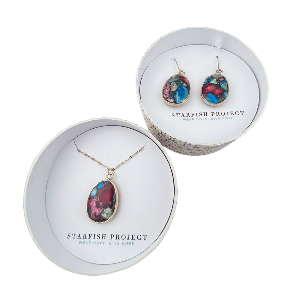Starfish Project Mosaic Jasper Hook Pierced Earrings & Necklace Set